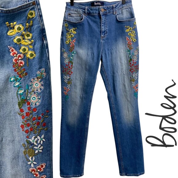 Boden Blue Embroidered Straight Leg Jeans - Picture 1 of 6